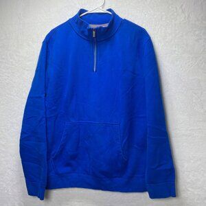 Lands End Mens XL Serious Sweats Blue Half-Zip Pullover Wnter Warm